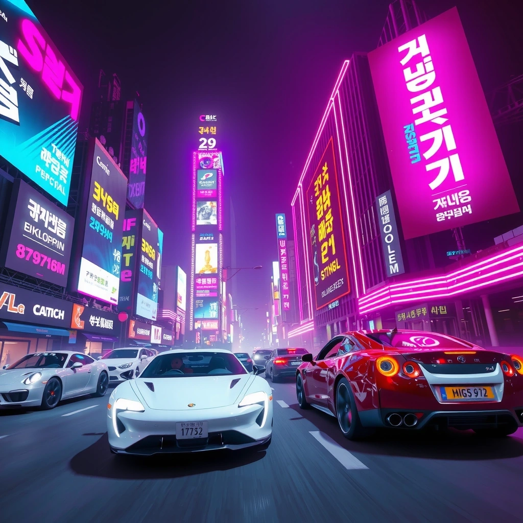 Neon Seoul Racing Game Screenshot